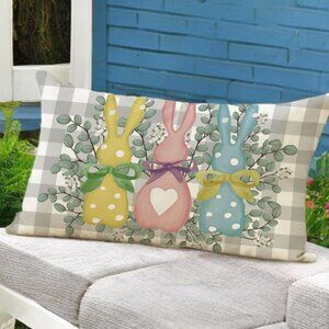 Easter Bunny Decorative Pillow Cover Lumbar Accent Spring Decor Throw Case 12x20
